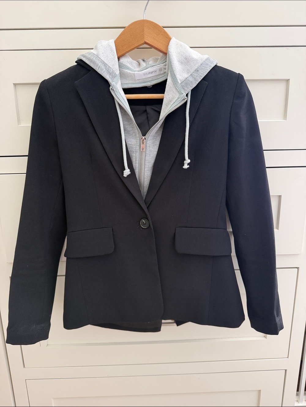 Black Women's Blazer with zip in dickie (Grey Hoodie) Layered Look